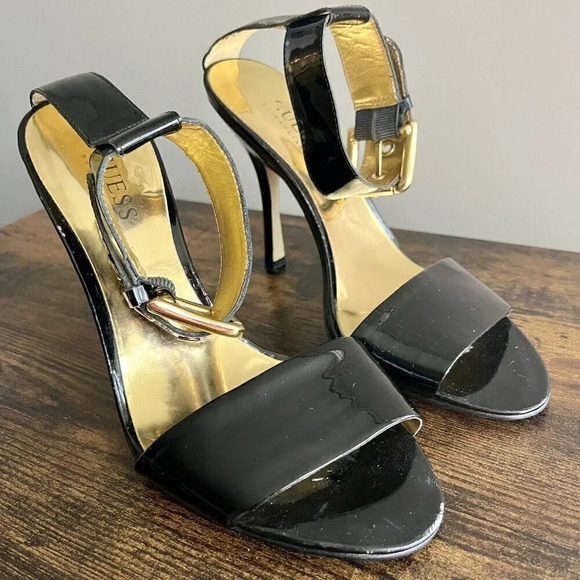 Guess|  By Marciano Women’s Ankle Strap Black Patent 3.75” Sandal Heels Size 7 - Picture 1 of 7